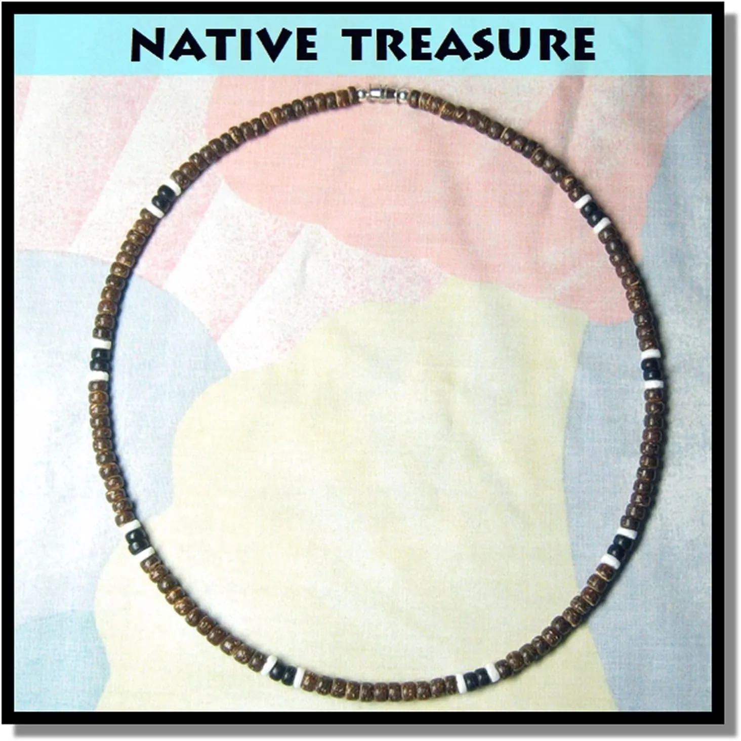 Native Treasure Mens and Womens Tropical Summer Beach Surfer Necklace From the Philippines, Brown Coconut Beads and White Ark Shells, Mens Summer Necklace