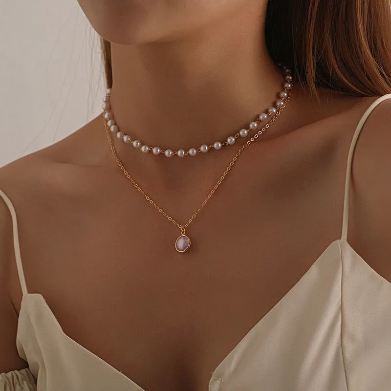 Pearl Choker Gold Pendant | Pearl Gold Choker Necklace | Gold Necklace