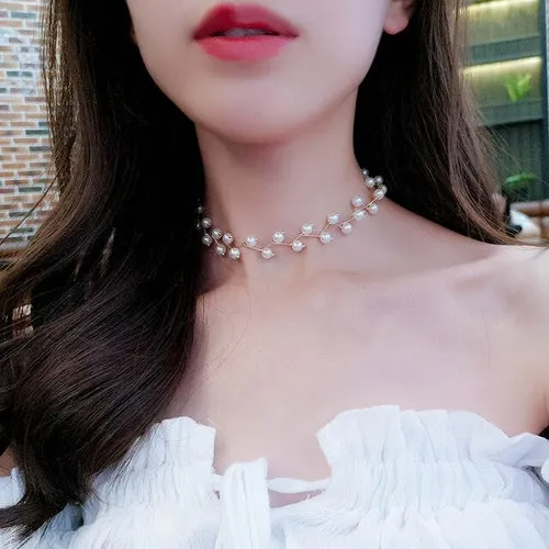 Pearl Choker Gold Pendant | Pearl Gold Choker Necklace | Gold Necklace