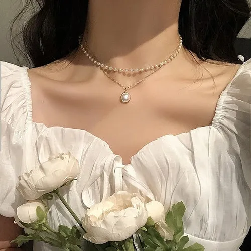 Pearl Choker Gold Pendant | Pearl Gold Choker Necklace | Gold Necklace