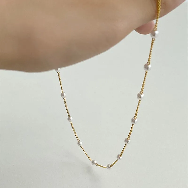 Pearl Choker Gold Pendant | Pearl Gold Choker Necklace | Gold Necklace