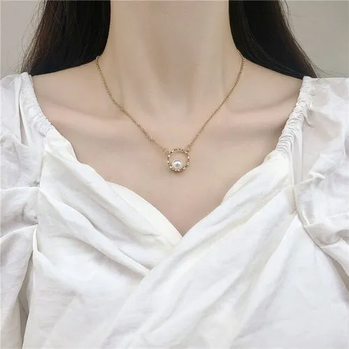 Pearl Choker Gold Pendant | Pearl Gold Choker Necklace | Gold Necklace