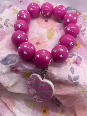 Pink Stretch Charm Bracelet with Pink Heart Charm