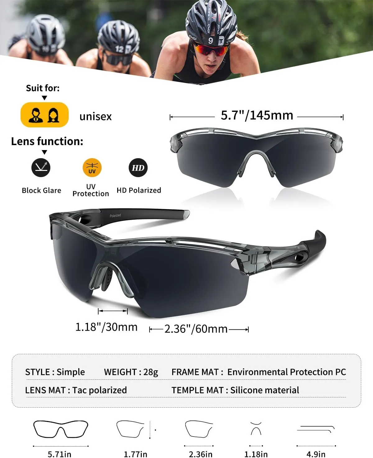 Polarized Sports Sunglasses for Men Women Youth Baseball Cycling Running Driving Fishing Tennis Golf Motor TAC UV400 TR90