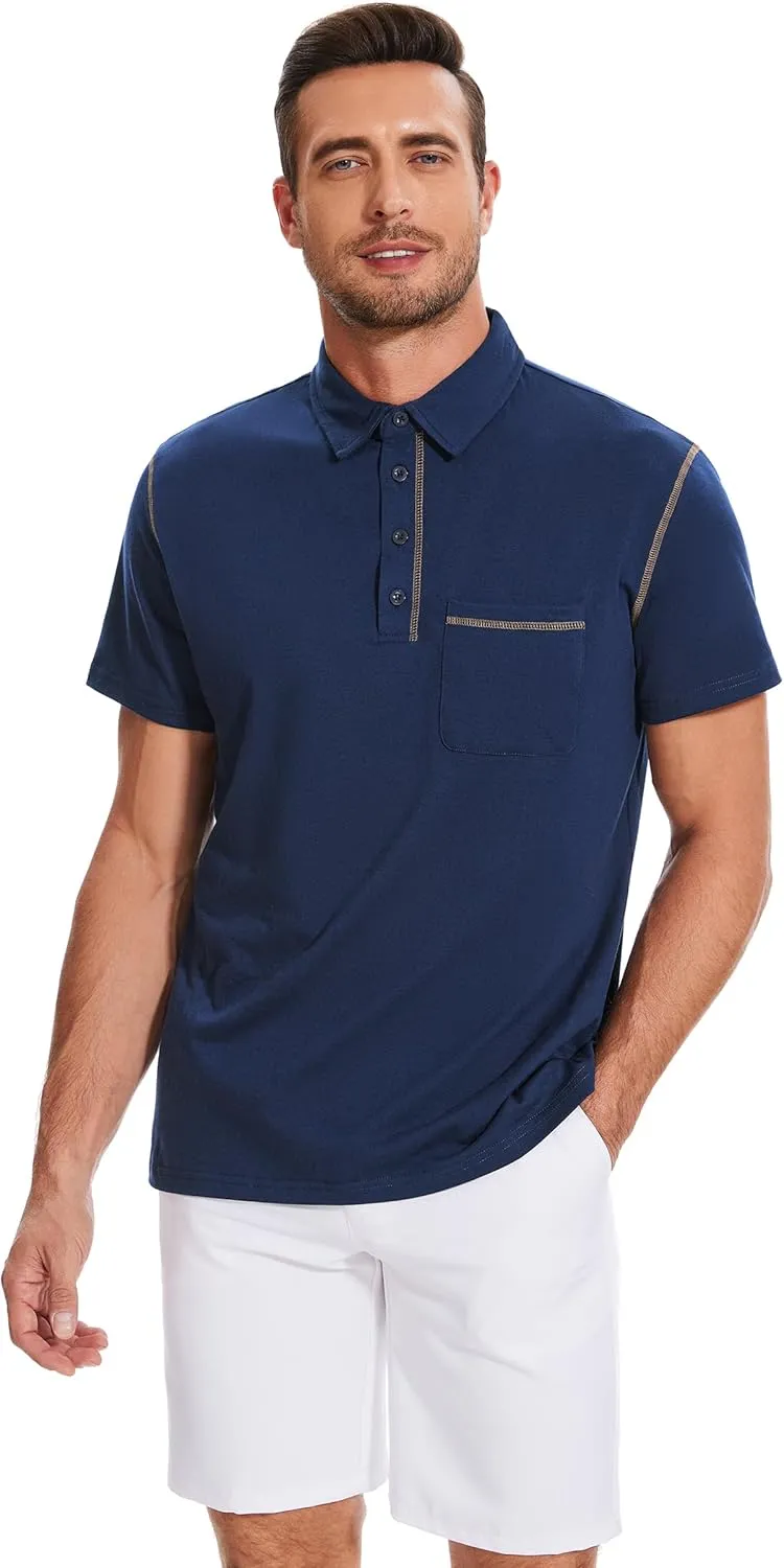 Polo Shirts for Men Basic Short Sleeve Shirt Button Solid Color Casual Tees Golf Stylish Tops