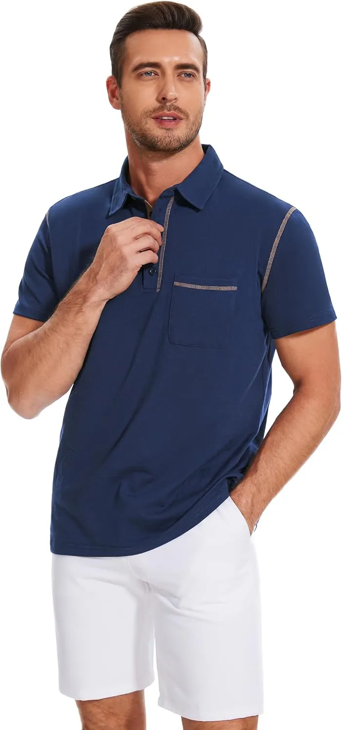 Polo Shirts for Men Basic Short Sleeve Shirt Button Solid Color Casual Tees Golf Stylish Tops