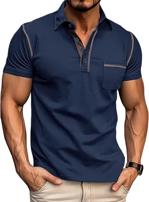 Polo Shirts for Men Basic Short Sleeve Shirt Button Solid Color Casual Tees Golf Stylish Tops