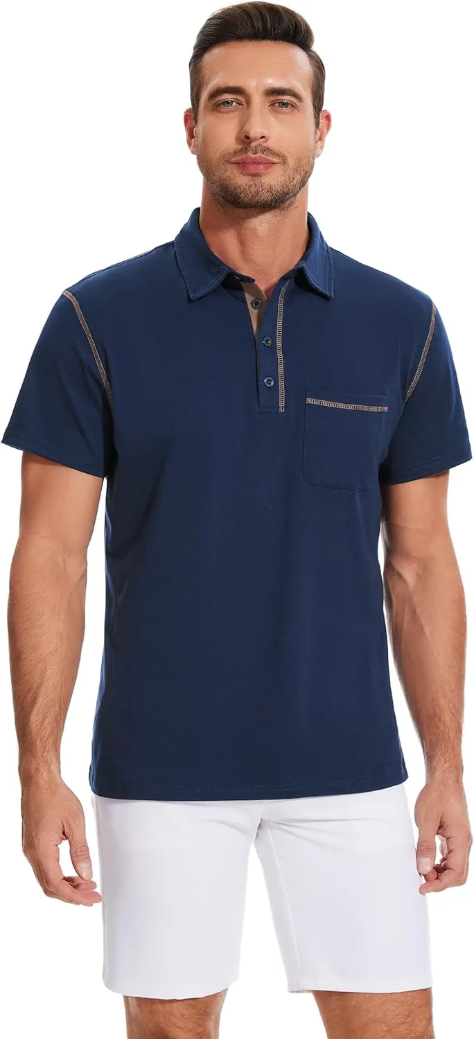 Polo Shirts for Men Basic Short Sleeve Shirt Button Solid Color Casual Tees Golf Stylish Tops