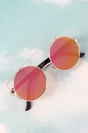 Retro Double Bridge Round Frame Sunglasses