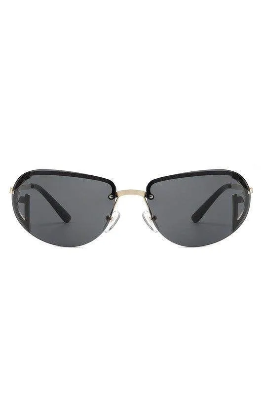 Retro Rimless Oval Tinted Round Sunglasses