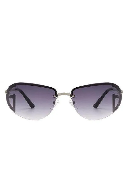 Retro Rimless Oval Tinted Round Sunglasses