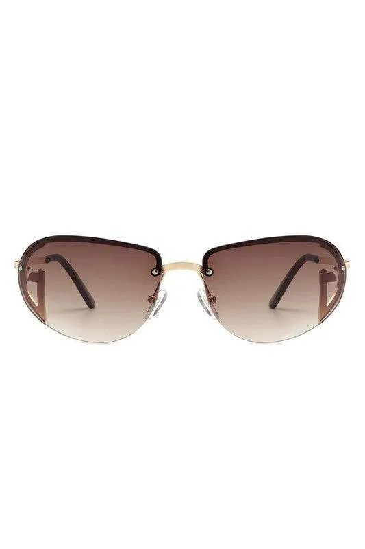 Retro Rimless Oval Tinted Round Sunglasses