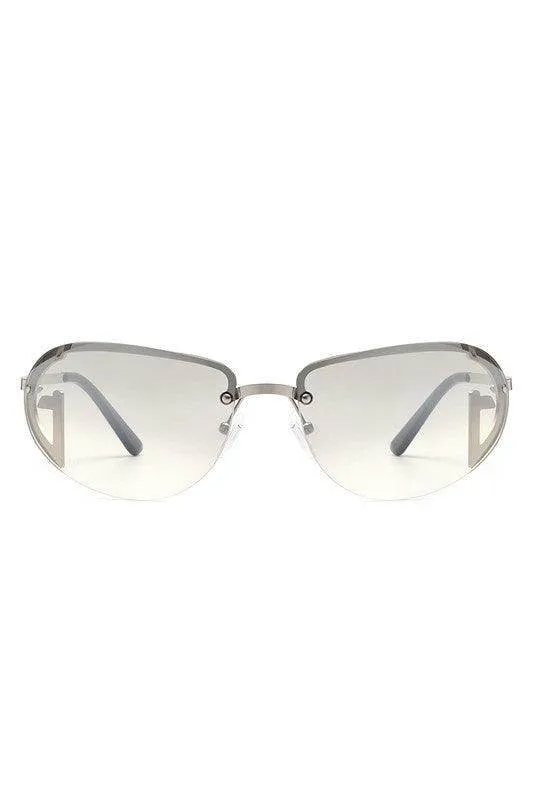 Retro Rimless Oval Tinted Round Sunglasses