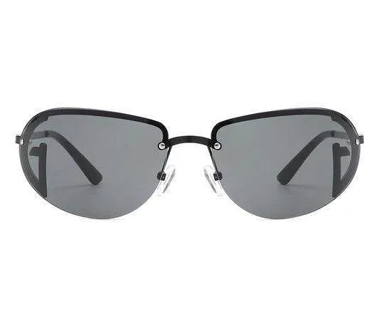 Retro Rimless Oval Tinted Round Sunglasses