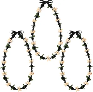 Rtteri Graduation Kukui Nuts Lei Hawaiian Leis with Cowrie Shell Faux Leaf 32'' Adjustable Luau Party Accessories for Men Women
