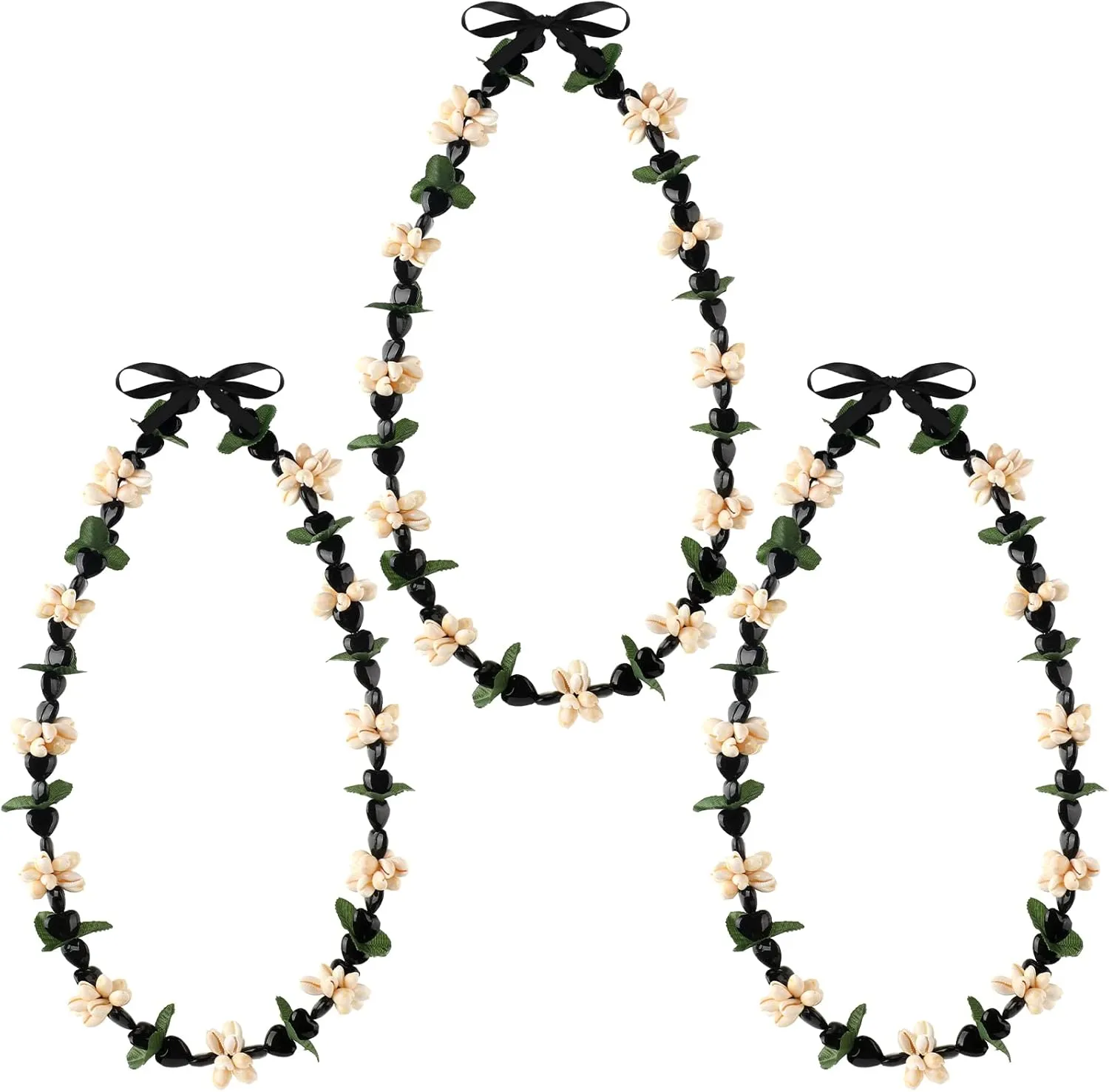 Rtteri Graduation Kukui Nuts Lei Hawaiian Leis with Cowrie Shell Faux Leaf 32'' Adjustable Luau Party Accessories for Men Women