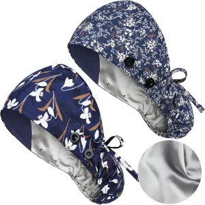 Satin Lined Scrub Caps with Buttons & Sweathand, Surgical Caps for Women