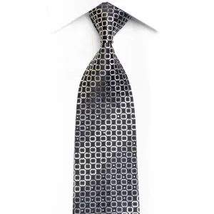 Silver Geometric On Black Rhinestone Tie With Silver Sparkles