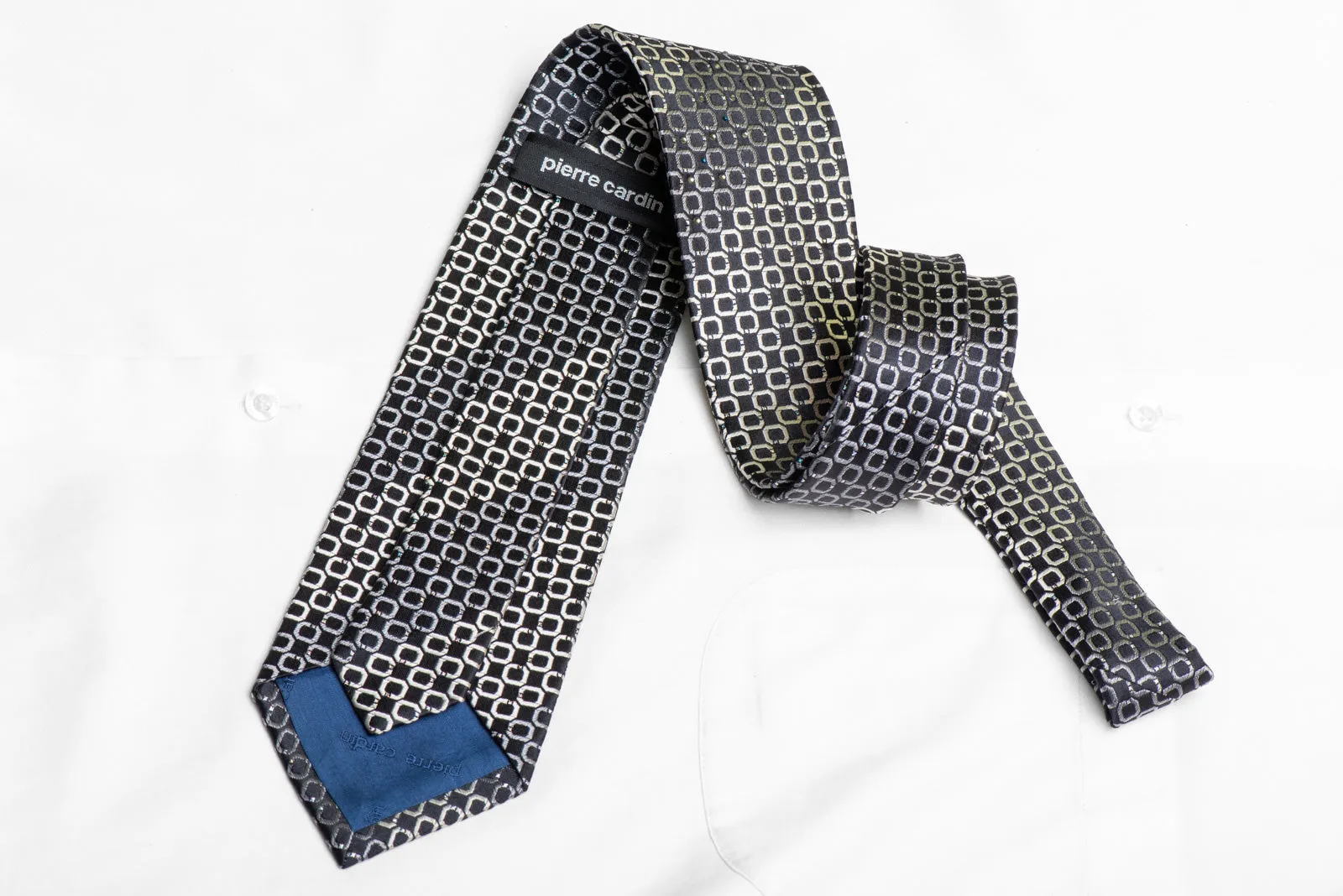 Silver Geometric On Black Rhinestone Tie With Silver Sparkles