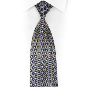 Silver Gold Trellis On Blue Rhinestone Silk Tie With Silver Sparkles
