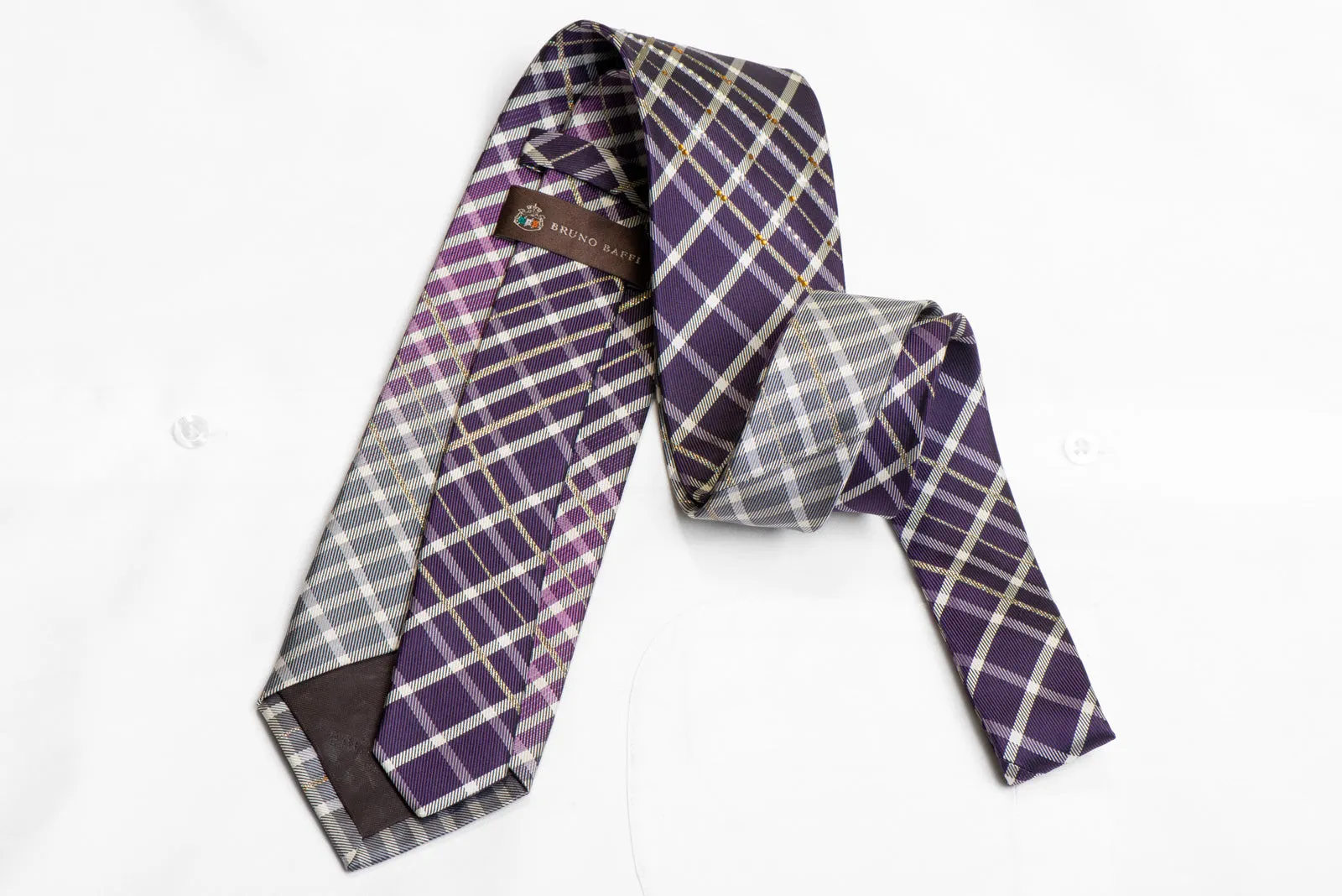 Silver Purple Plaid Rhinestone Silk Necktie With Silver Sparkles
