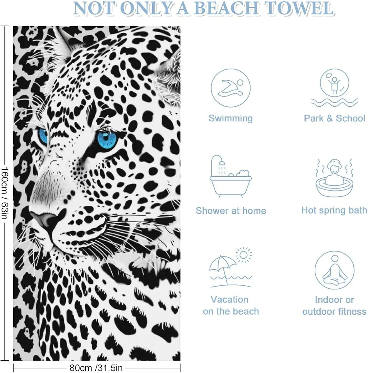 Snow Leopard Beach Towel for Girls 60"x30"- Microfiber Suede Beach Towel - Quick Dry Sand Free Lightweight Kids Towels - Perfect for Beach Pool Swim Bath Travel Picnic Camping