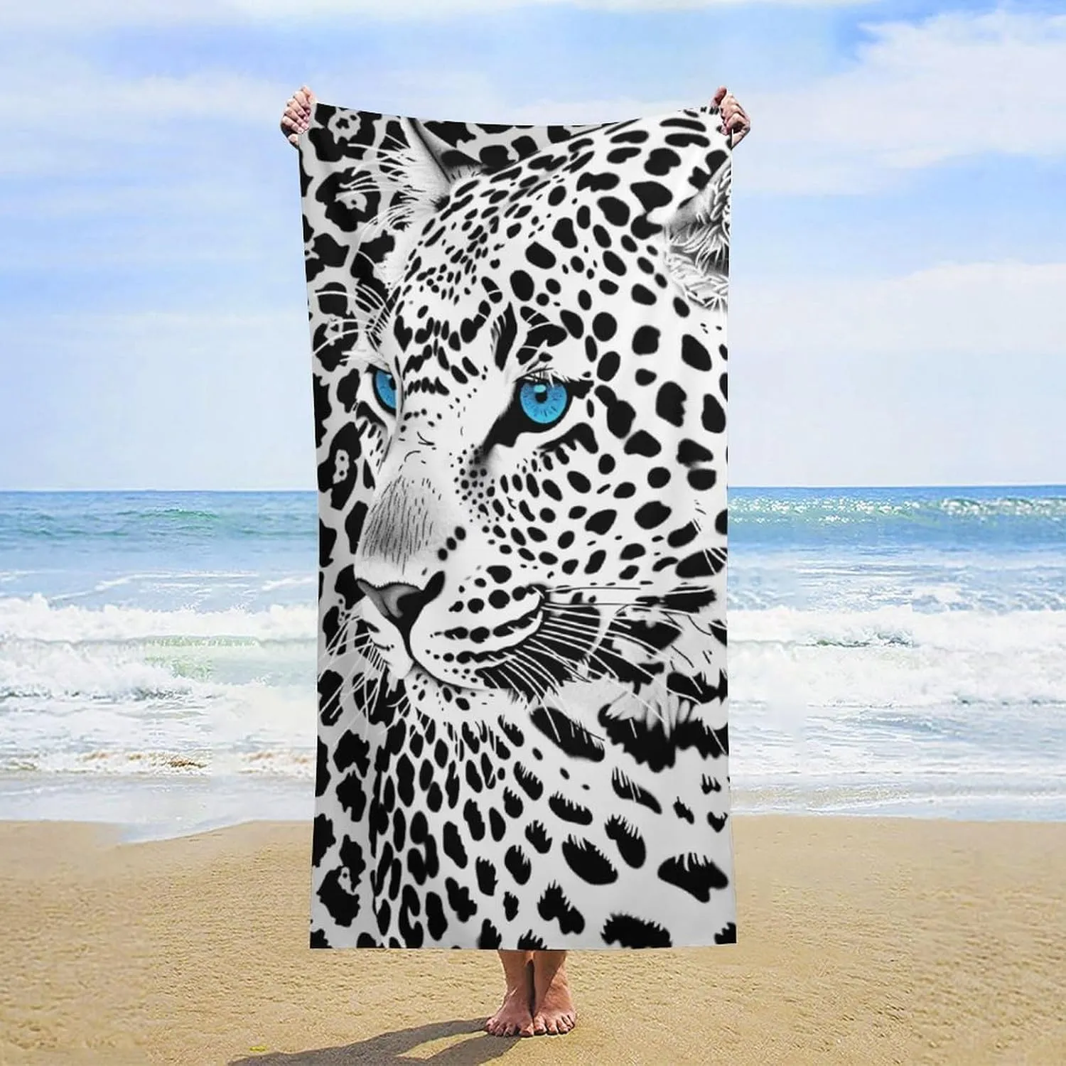 Snow Leopard Beach Towel for Girls 60"x30"- Microfiber Suede Beach Towel - Quick Dry Sand Free Lightweight Kids Towels - Perfect for Beach Pool Swim Bath Travel Picnic Camping