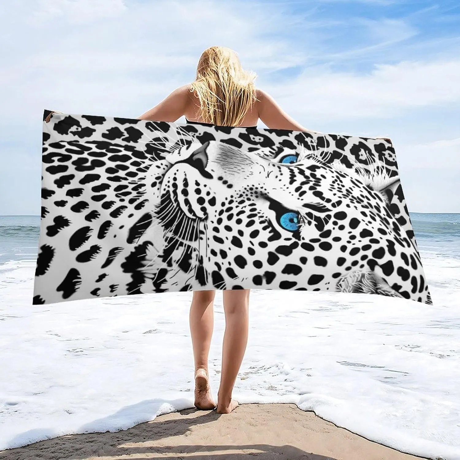 Snow Leopard Beach Towel for Girls 60"x30"- Microfiber Suede Beach Towel - Quick Dry Sand Free Lightweight Kids Towels - Perfect for Beach Pool Swim Bath Travel Picnic Camping