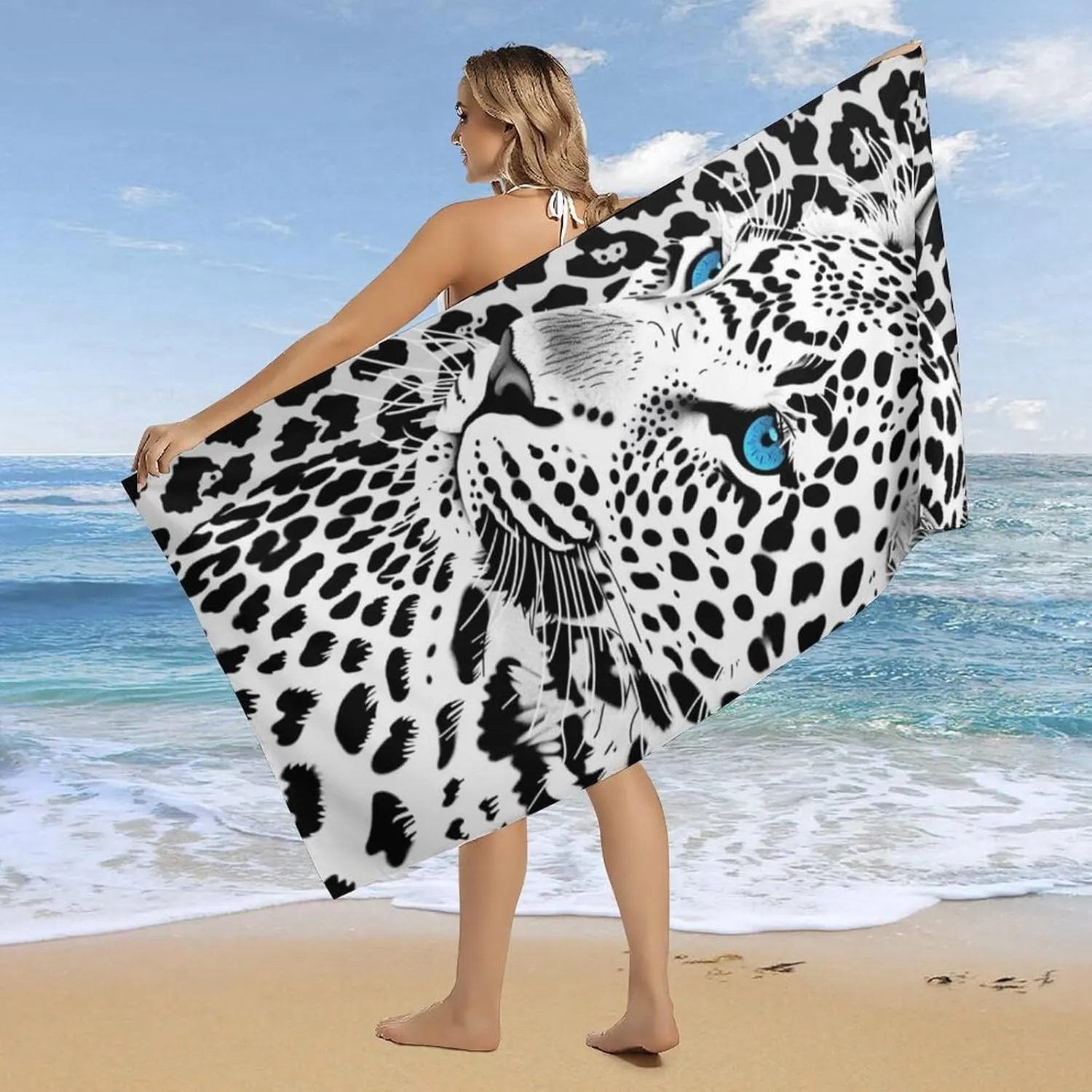 Snow Leopard Beach Towel for Girls 60"x30"- Microfiber Suede Beach Towel - Quick Dry Sand Free Lightweight Kids Towels - Perfect for Beach Pool Swim Bath Travel Picnic Camping