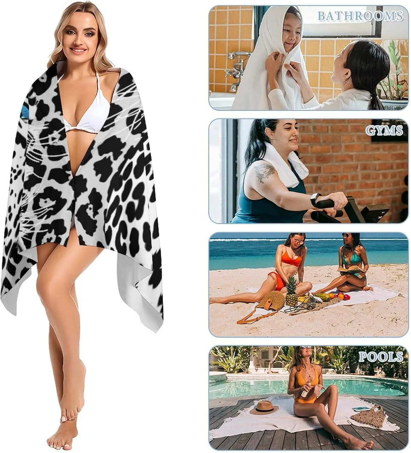 Snow Leopard Beach Towel for Girls 60"x30"- Microfiber Suede Beach Towel - Quick Dry Sand Free Lightweight Kids Towels - Perfect for Beach Pool Swim Bath Travel Picnic Camping