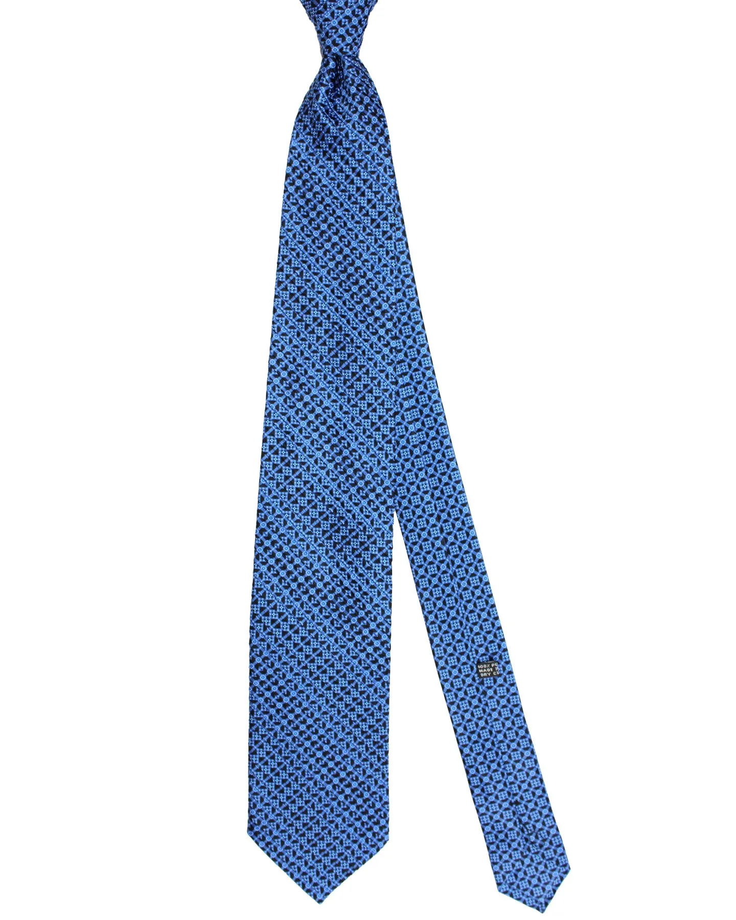 Stefano Ricci Pleated Silk Tie Black Royal Blue Geometric Design