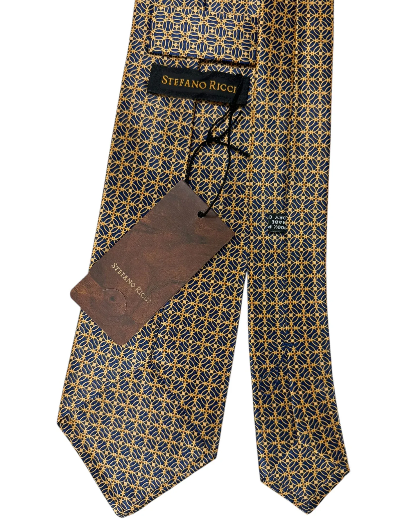 Stefano Ricci Silk Tie Midnight Blue Orange Gold Geometric