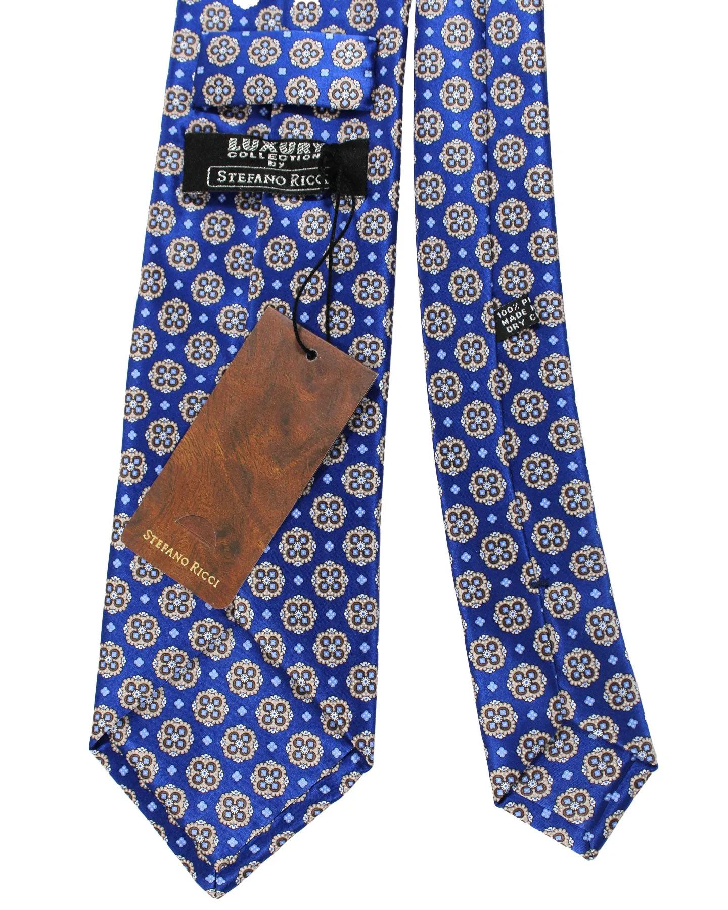 Stefano Ricci Silk Tie Royal Blue Brown Medallions