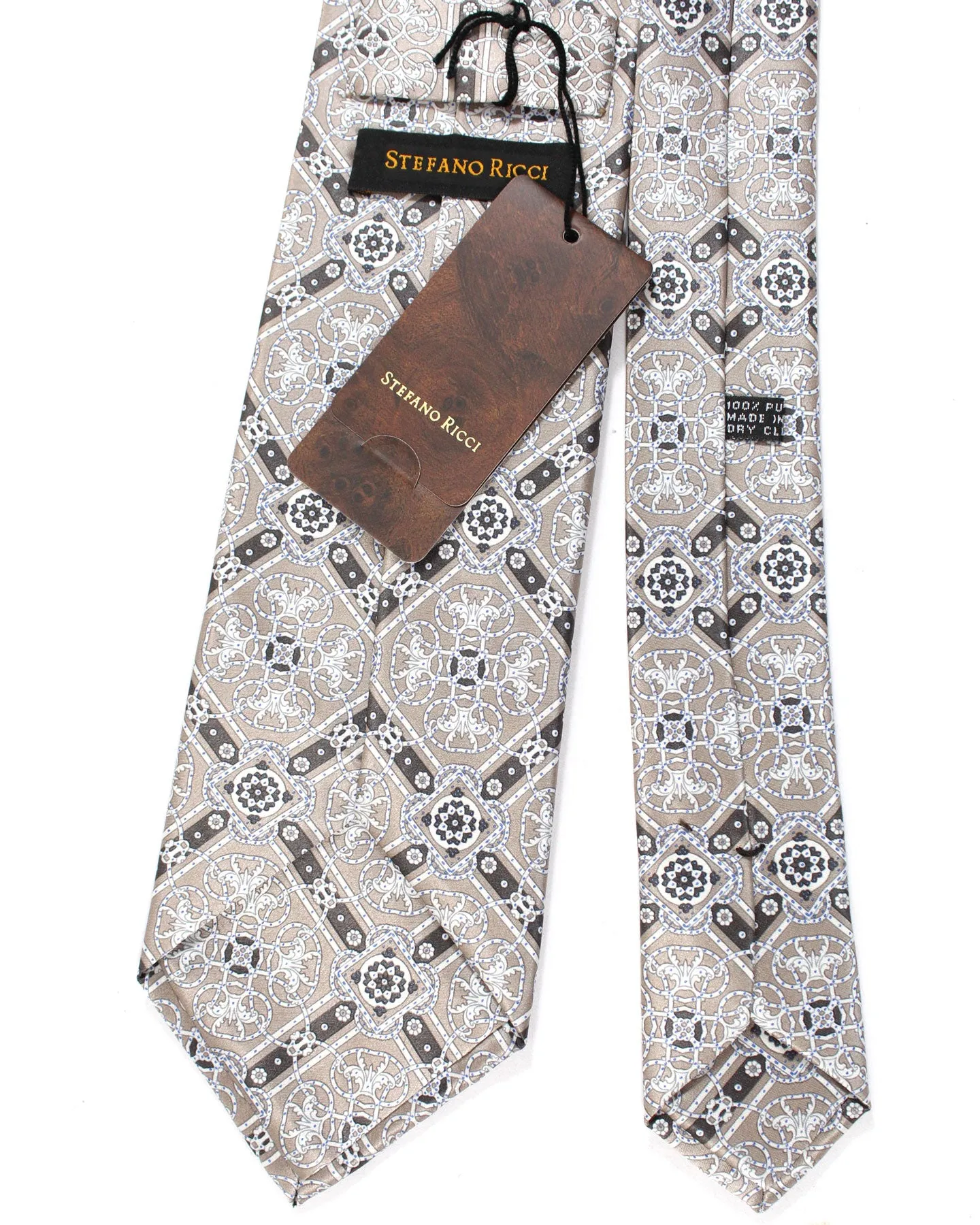 Stefano Ricci Silk Tie Taupe Brown Medallions