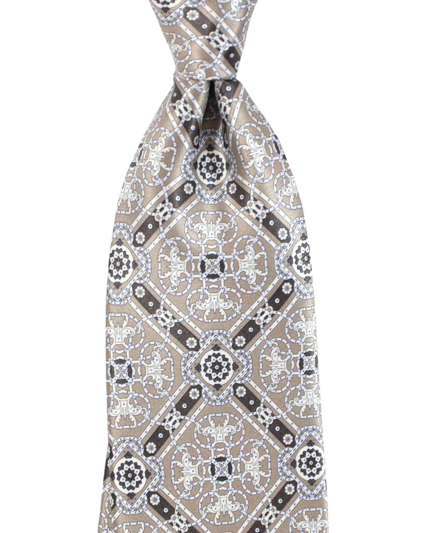 Stefano Ricci Silk Tie Taupe Brown Medallions