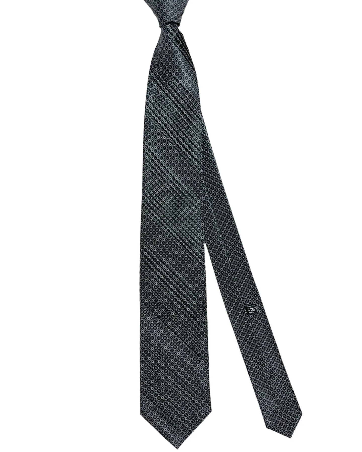 Stefano Ricci Tie Black Silver Geometric - Pleated Silk
