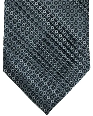 Stefano Ricci Tie Black Silver Geometric - Pleated Silk