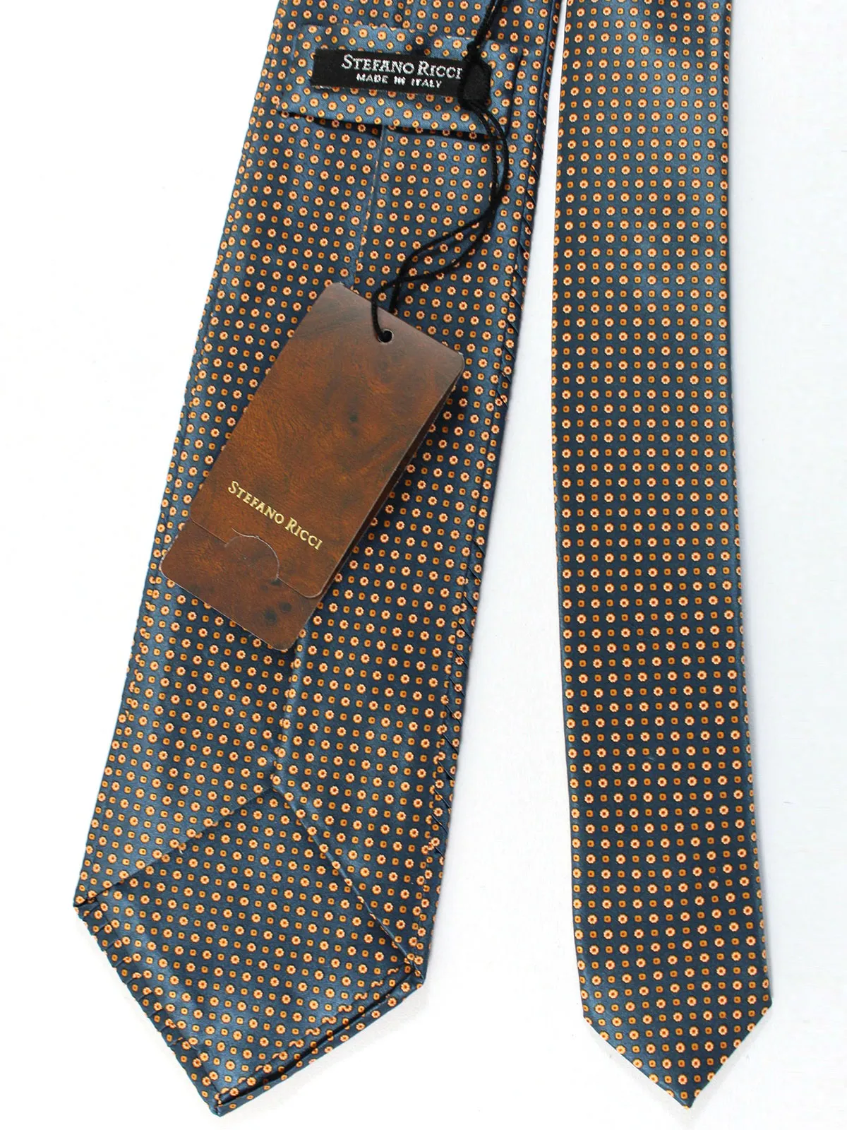 Stefano Ricci Tie Dark Gray Orange Geometric - Pleated Silk SALE
