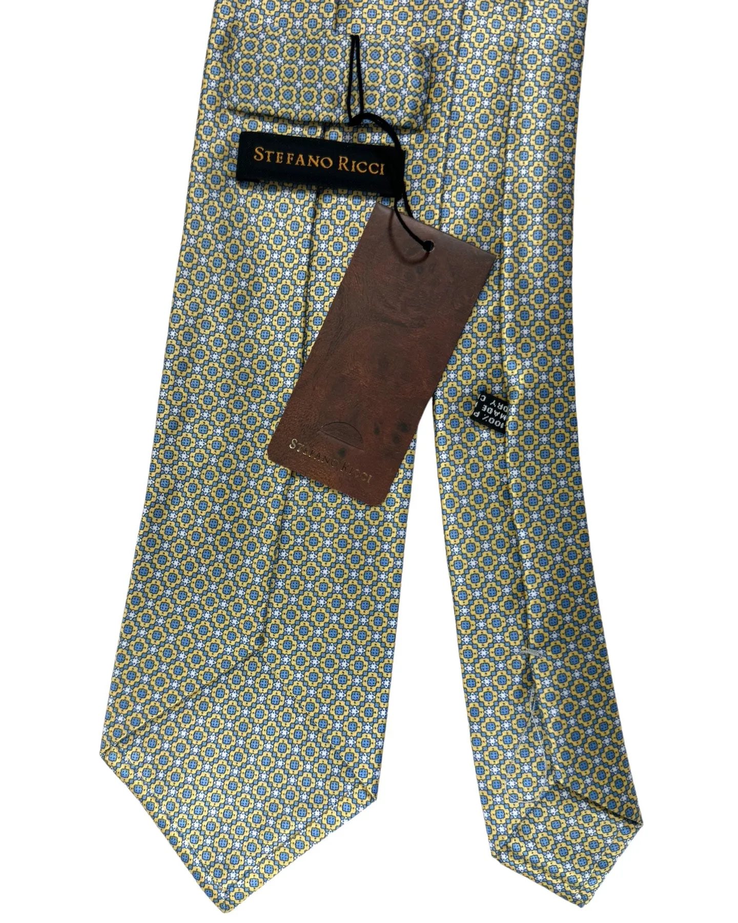 Stefano Ricci Tie Yellow Metallic Blue Geometric Design