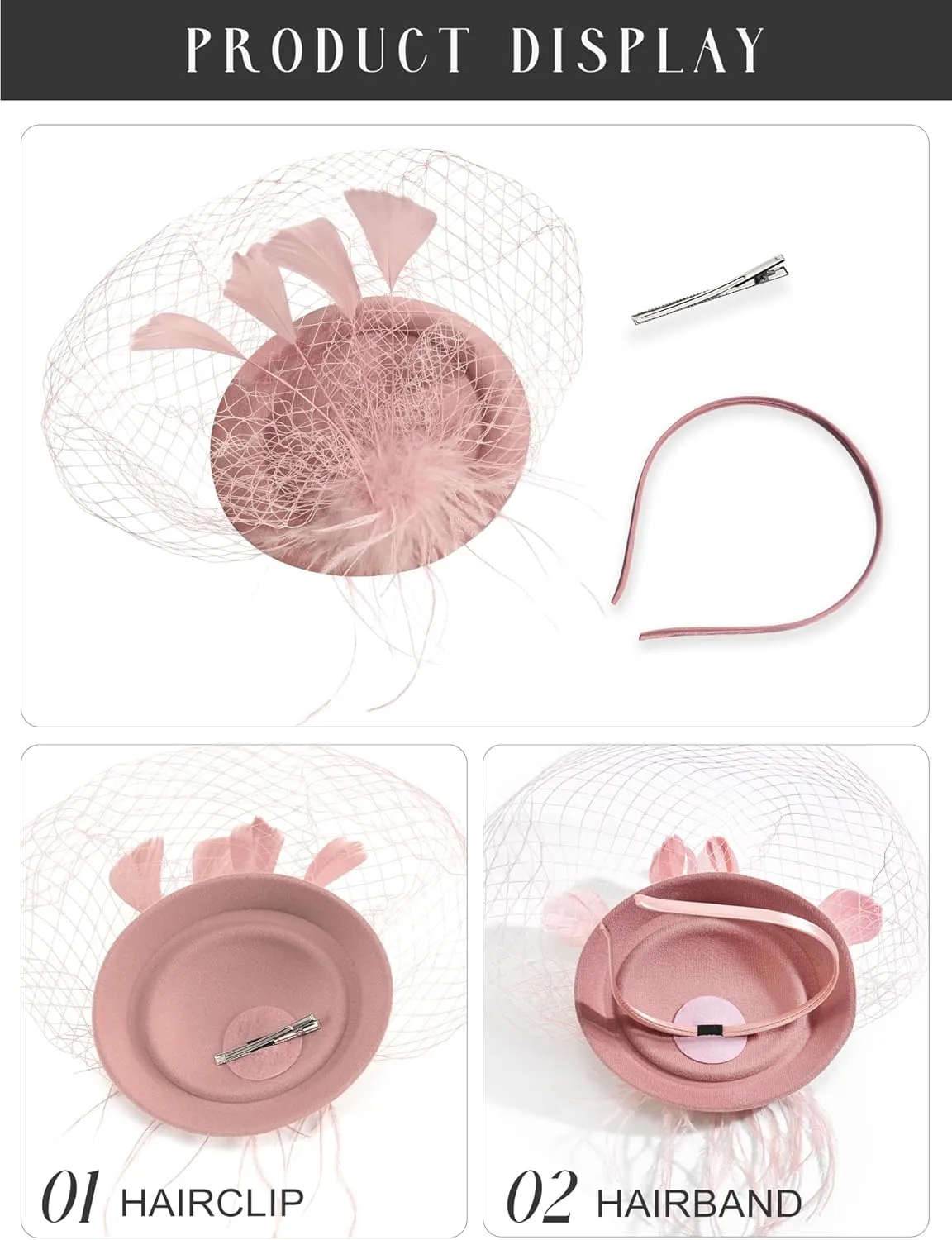 SWEETV Fascinators Pillbox Hats for Women, Tea Party Hat and Short Lace Gloves Set Perfect for Kentucky Derby, Cocktail