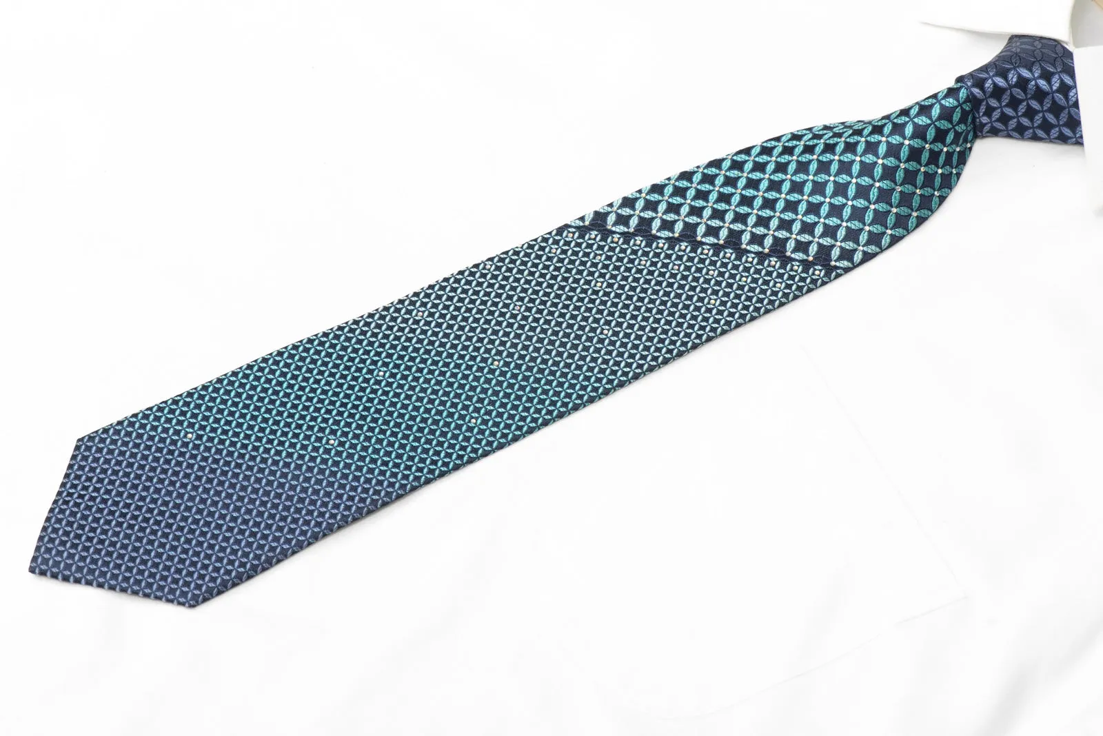 Teal Geometric On Navy Blue Rhinestone Tie