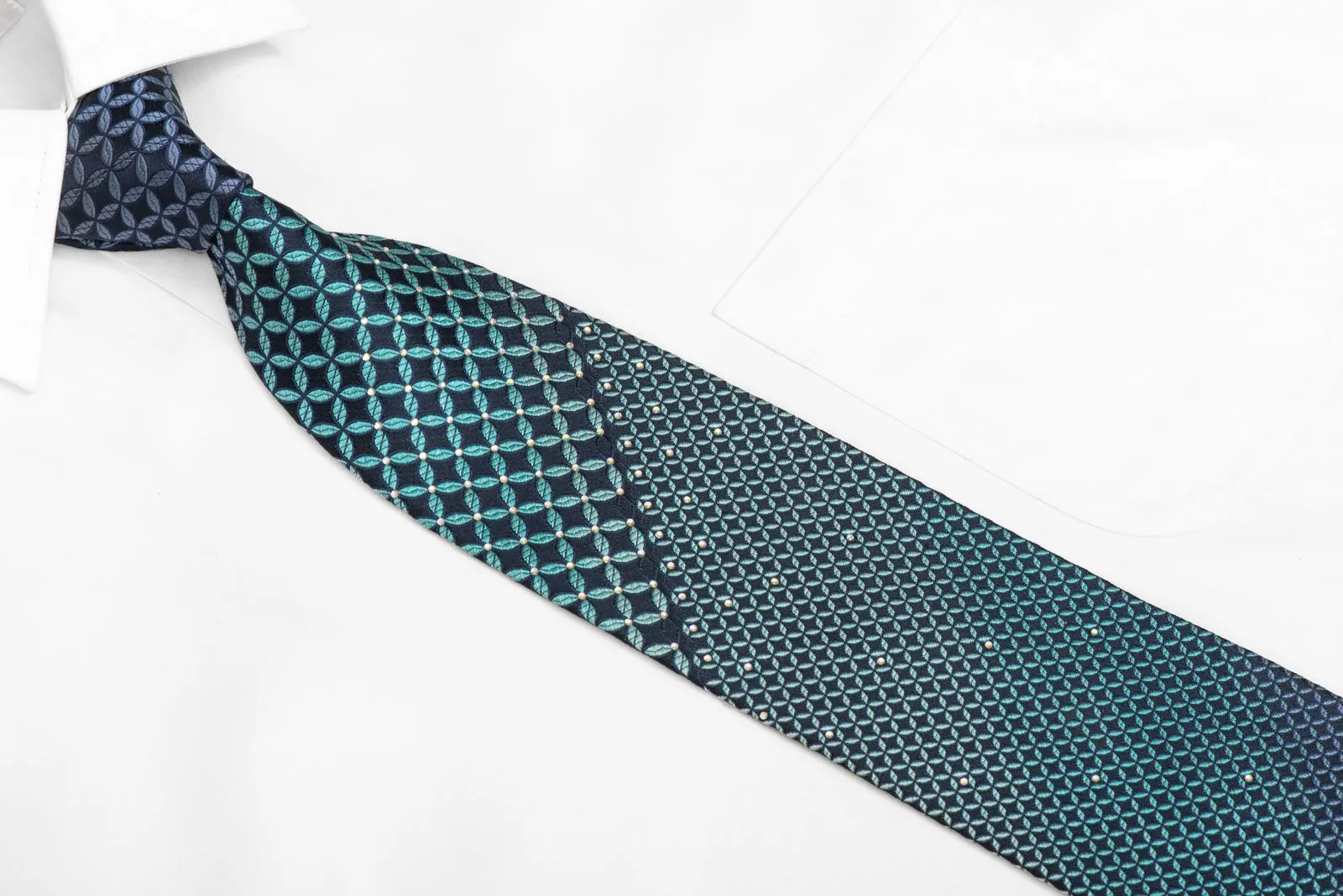 Teal Geometric On Navy Blue Rhinestone Tie