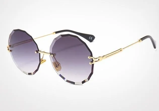 Textured Rimless Retro Style Gradient Round Sunglasses