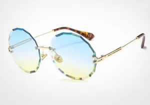 Textured Rimless Retro Style Gradient Round Sunglasses
