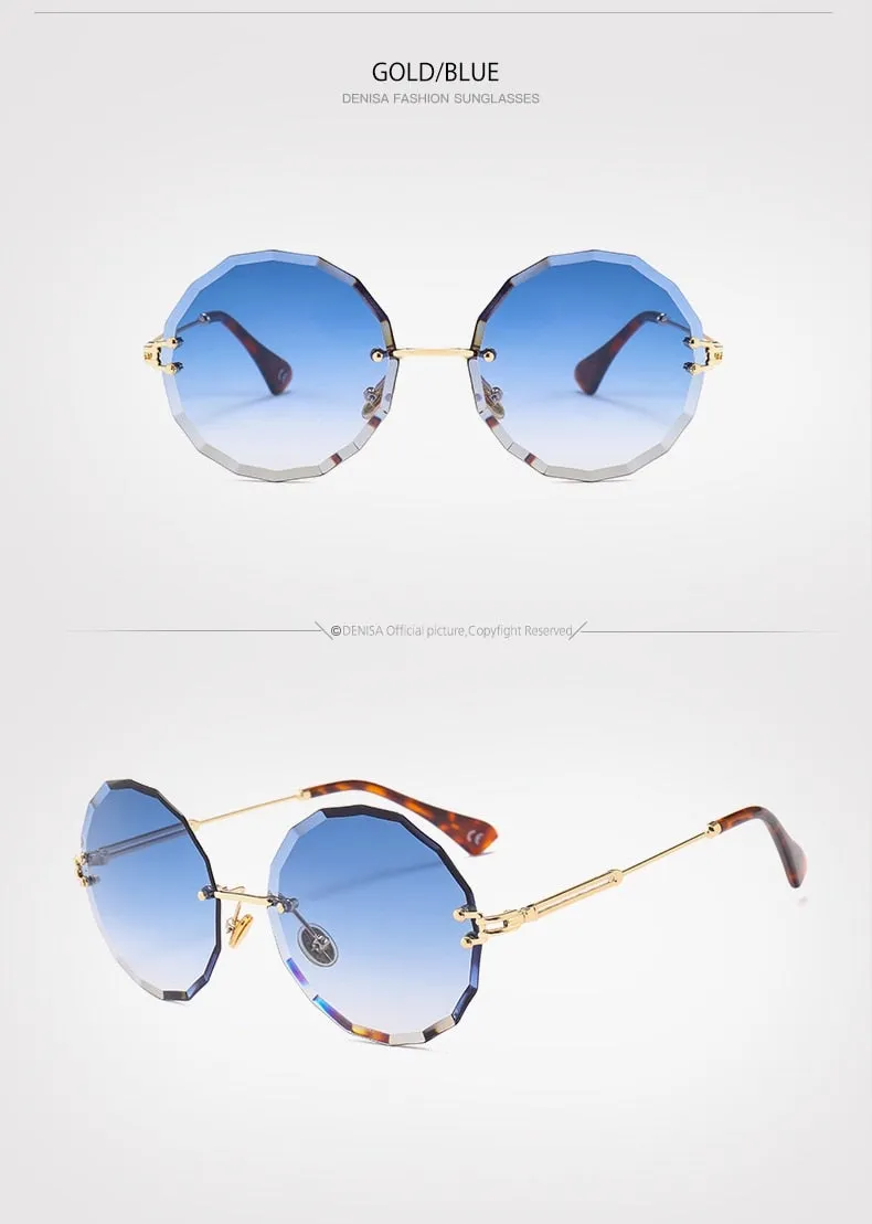 Textured Rimless Retro Style Gradient Round Sunglasses
