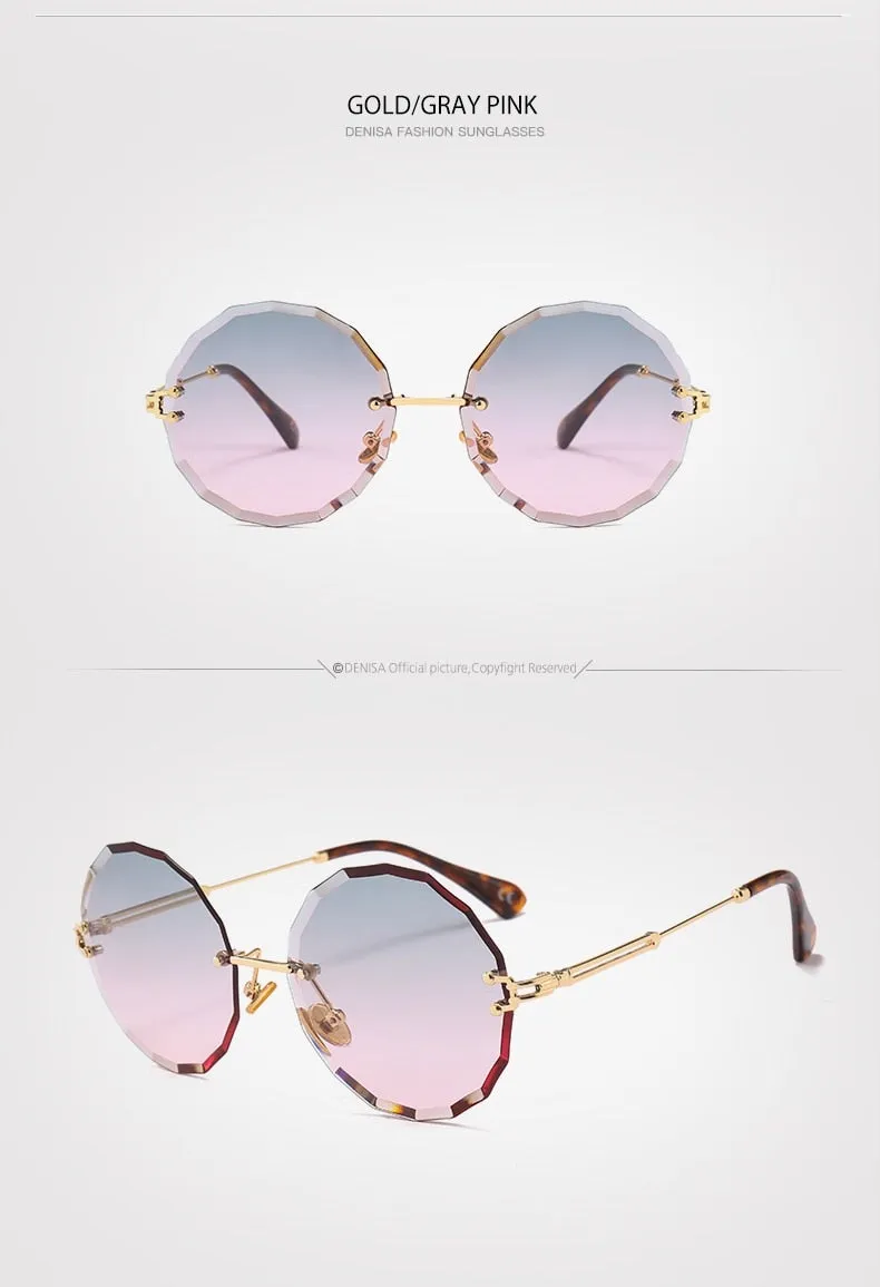 Textured Rimless Retro Style Gradient Round Sunglasses