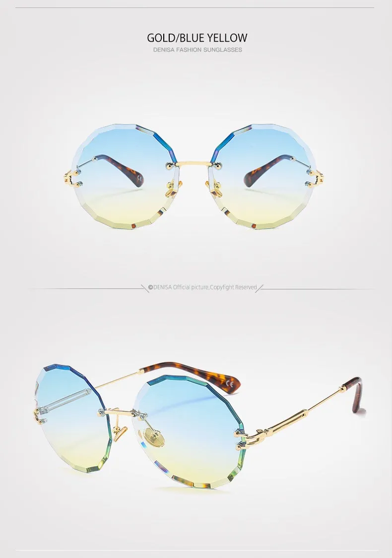 Textured Rimless Retro Style Gradient Round Sunglasses