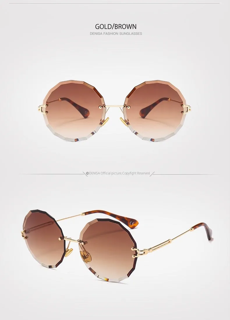 Textured Rimless Retro Style Gradient Round Sunglasses