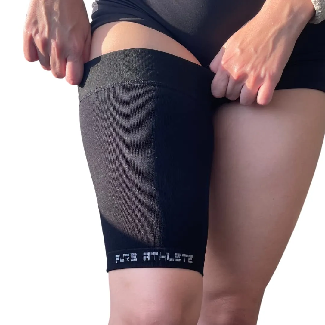 Thigh Compression Sleeve  Hamstring, Quadriceps, Groin Pull and Strains  Running, Basketball, Tennis, Soccer, Sports  Athletic Thigh Support (Single) (2 Sleeves - Midnight Black, M)