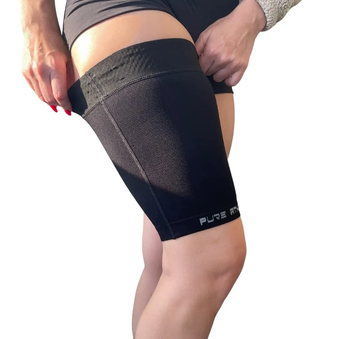 Thigh Compression Sleeve  Hamstring, Quadriceps, Groin Pull and Strains  Running, Basketball, Tennis, Soccer, Sports  Athletic Thigh Support (Single) (2 Sleeves - Midnight Black, M)